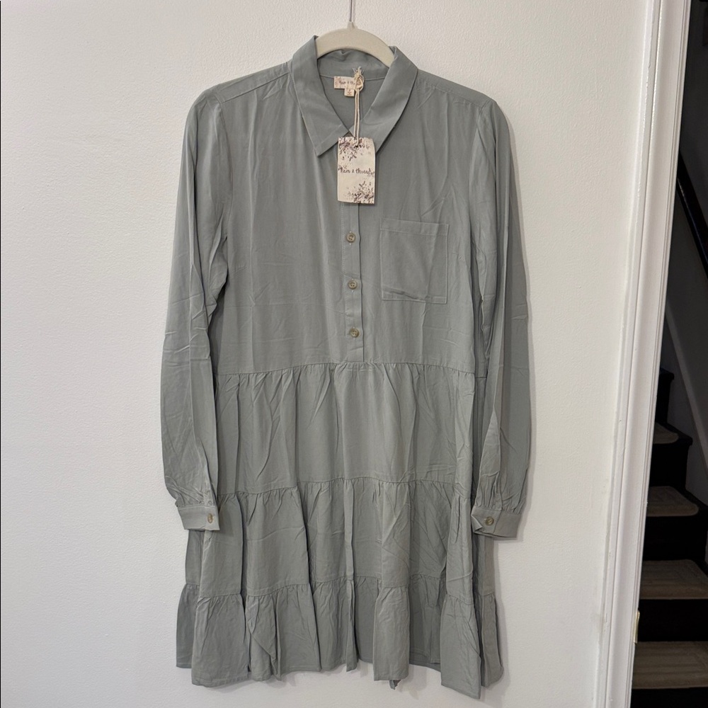 Hem & Thread Gray Collared Button-Up Dress